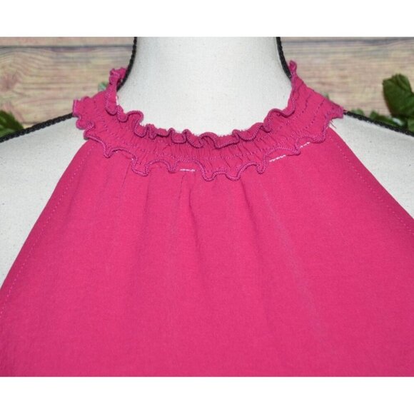 Gilli Magenta Pink Sleeveless Top Size L Ruffle Mock Neck Elastic Stretch Waist - Picture 3 of 9